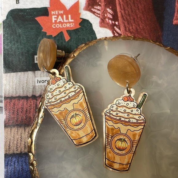 Pumpkin Spice Latte Coffee Drop Statement Earrings - Picture 9 of 11